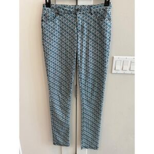 HL Women‎ Geometric Honeycomb Print Skinny Pants Teal Blue Size S Stretch